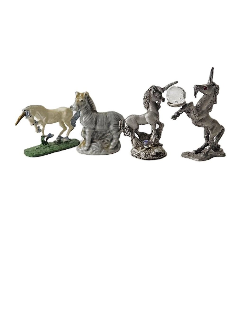 Vintage Pewter Figurine Lot – Unicorns, Horse & Zebra